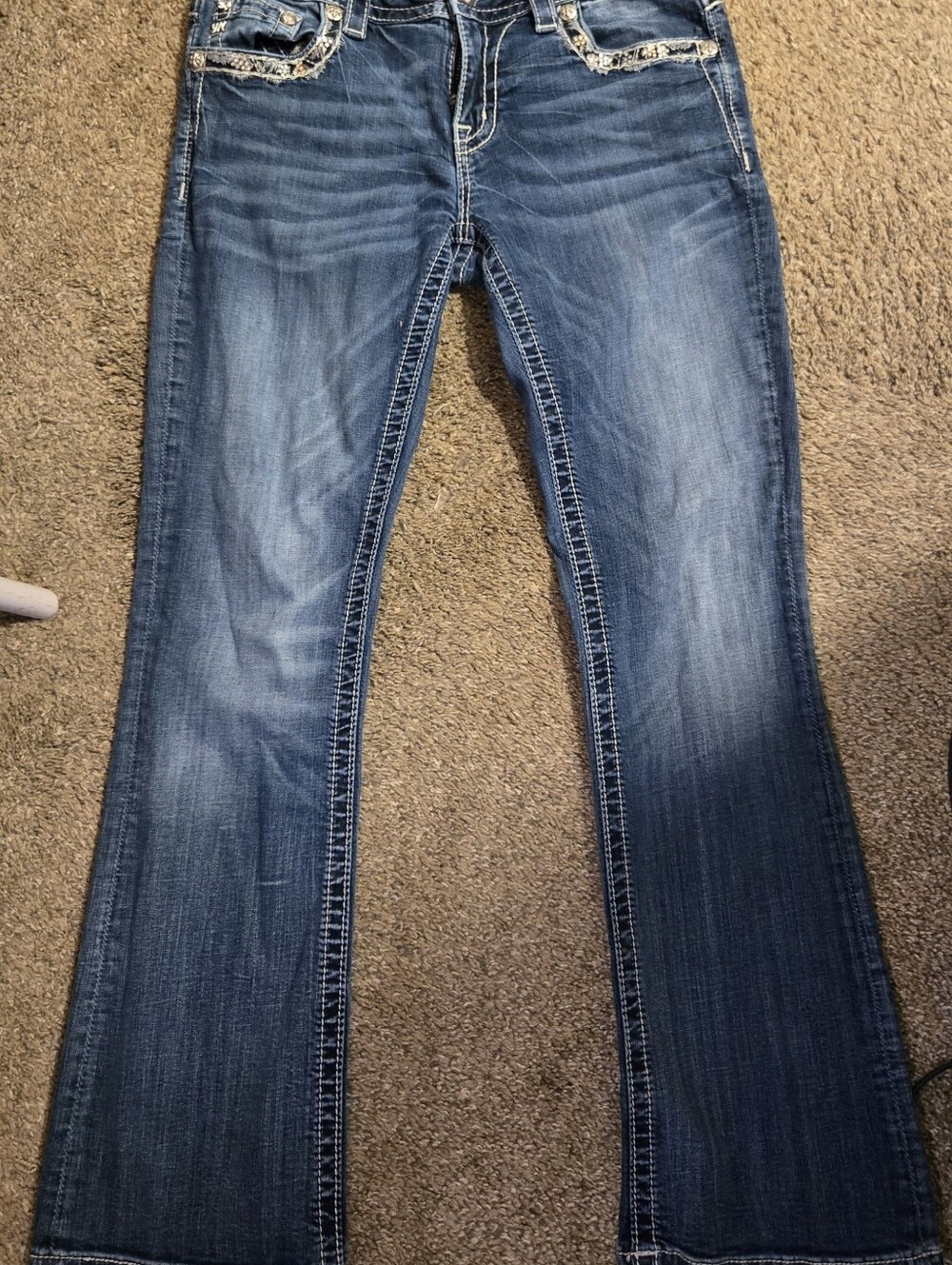 Miss Me Blue Flare Jeans with Embellished Pockets